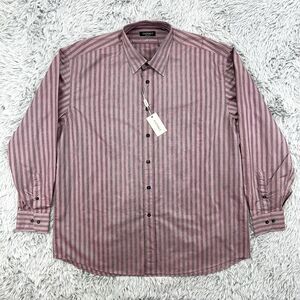 Canali Shirt Men XXL Dark Pink Pinstripe NWT Made In Italy Long Sleeve Button Up
